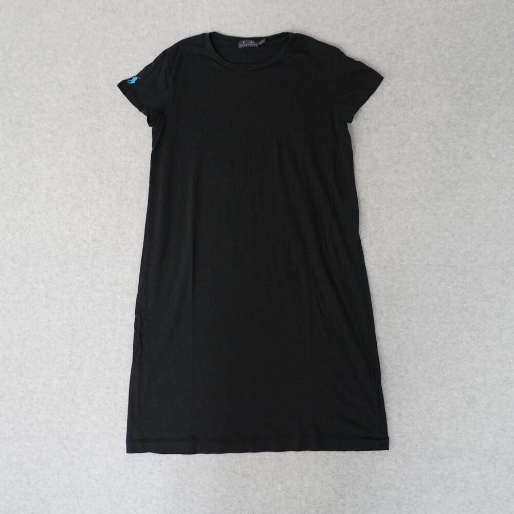 Polo Ralph Lauren Black Cotton Tee Shirt Dress Turquoise Logo